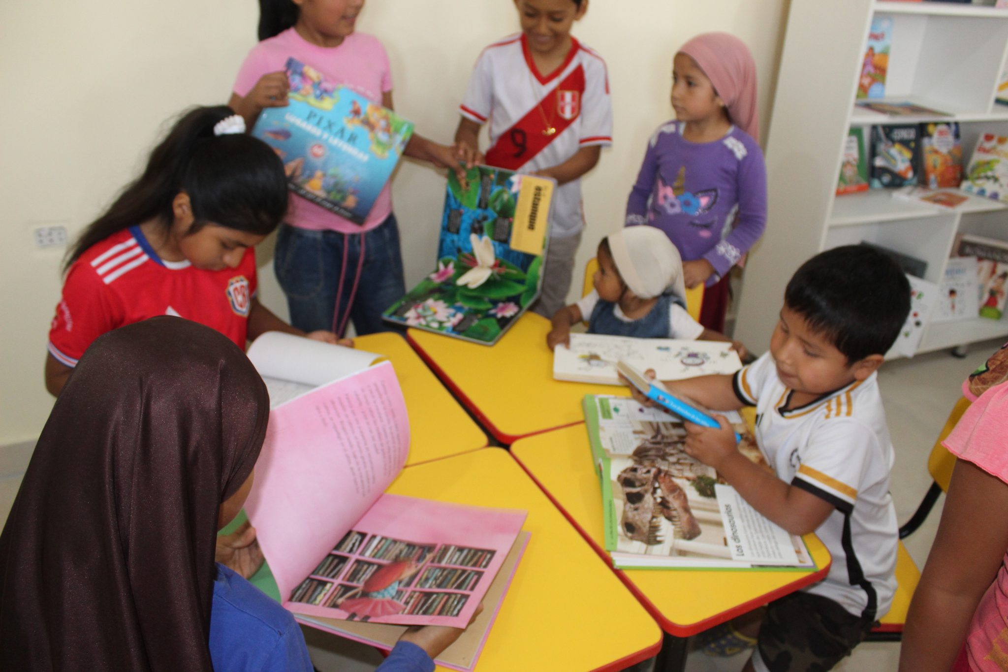 Kids using the library